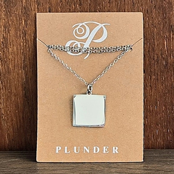 Plunder Jewelry - Square Disc Silvertone Pendant Necklace by Plunder